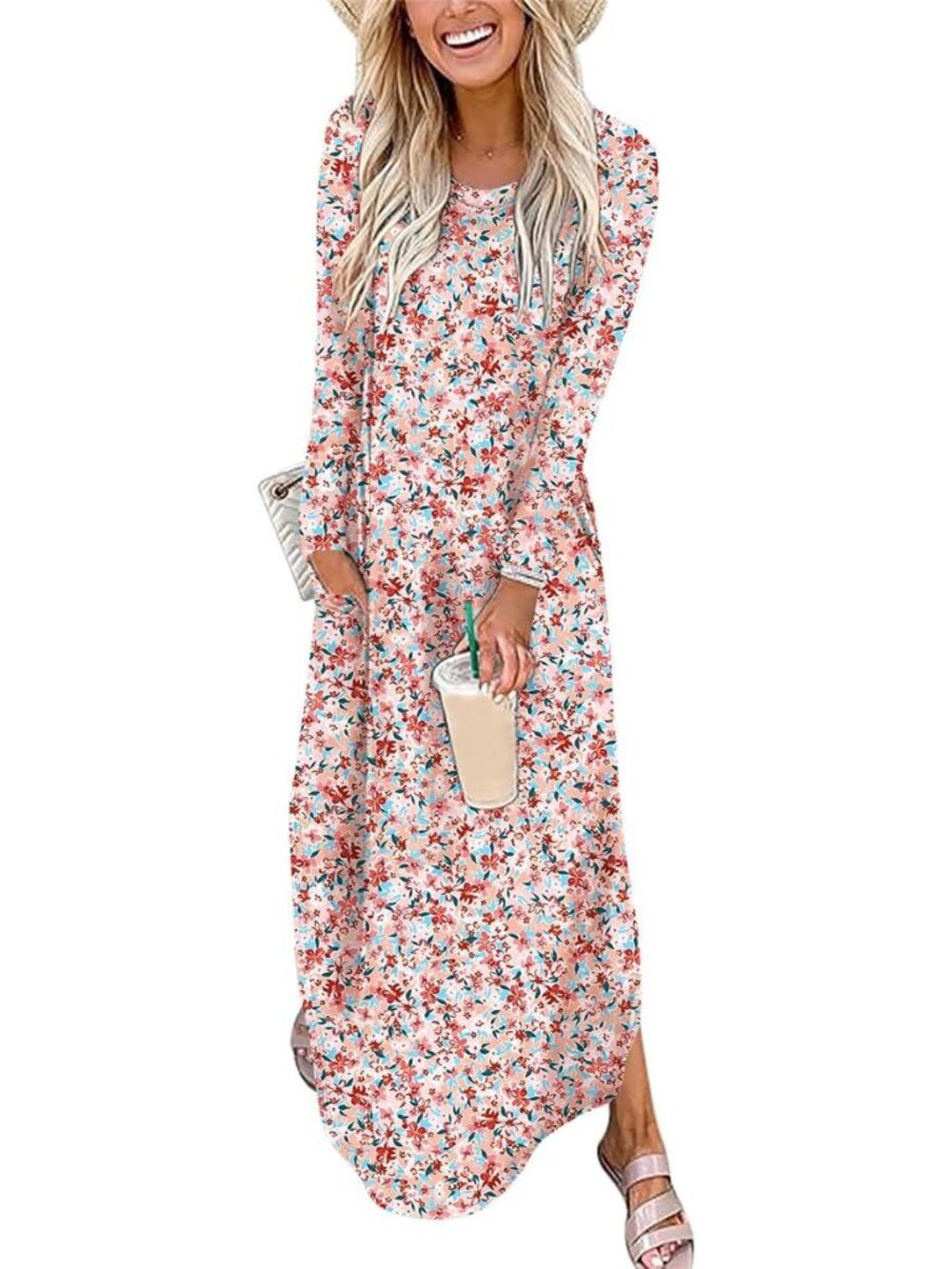 ANRABESS Women's Long Sleeve Fall Maxi T-Shirt Dress with Pockets